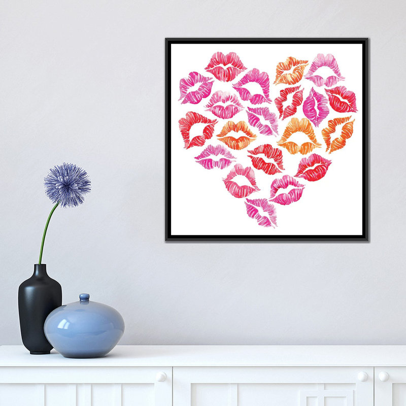 « baiser iii », impression sur toile tendue, H 18 po x l 18 po x P 1,5 po, Toile avec cadre noir, Pas de tapis
