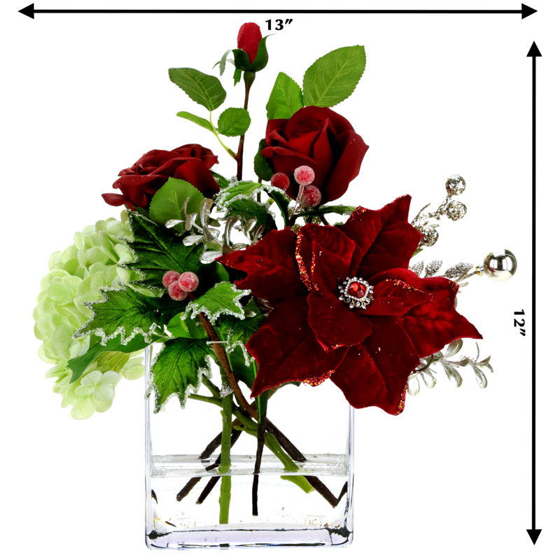 Rose Hydrangea Poinsettia Vase - 14.5 Inches