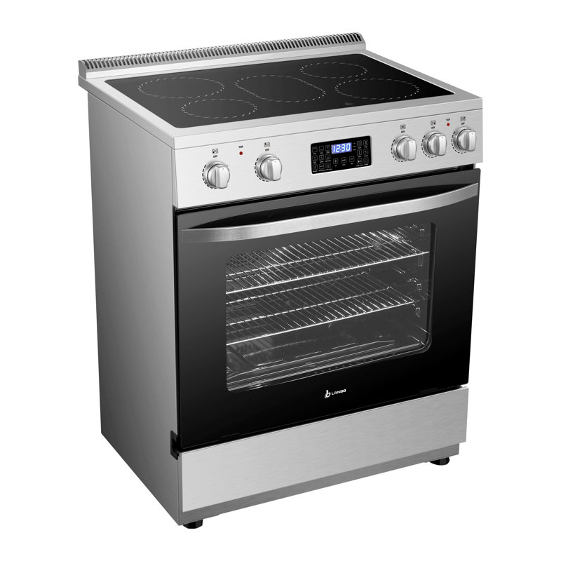 Lanbo 30,9 pouces cubes 5,9 pieds cubes Cuisinière électrique à convection autoportante avec friture et rôtissoire, 5 éléments et commande tactile avant