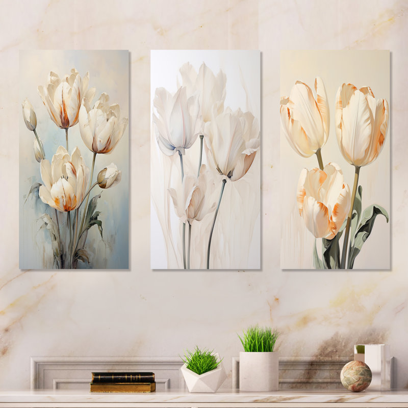 Minimalism Beige Tulips Symphony - Tulips Metal Wall Decor Set Of 3, 32" H x 48" W