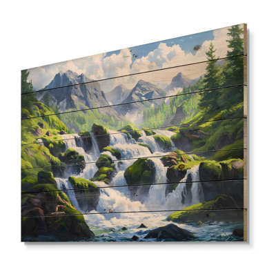 Cascading Waters In Washington II - Traditional Wood Wall Art On Natural Pine Wood