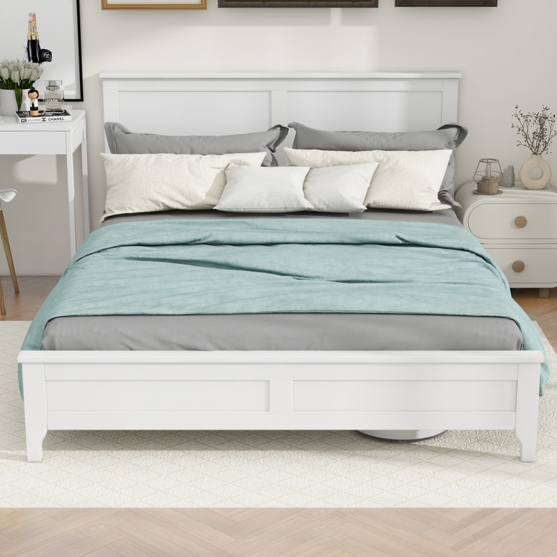 Lit plateforme en bois massif Ghiwa, Grand, Blanc