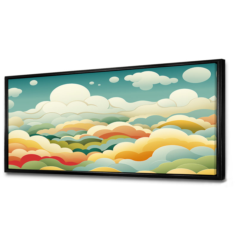 Motif de ciel minimalisme bleu et jaune - art mural ciel, H 28 po x l 60 po x P 1,5 po, Cadre flottant noir
