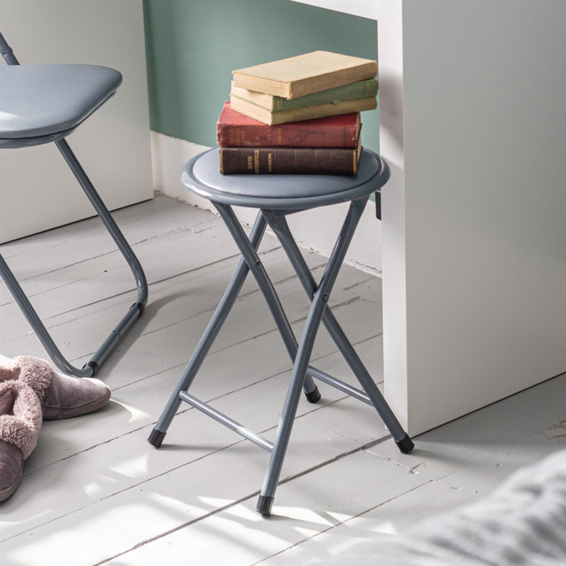 Padded Folding Stool, Grey