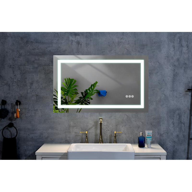 Miroir de salle de bain à DEL avec éclairage avant et arrière, grands miroirs muraux à intensité variable avec mémoire, 3 couleurs, miroir de meuble-lavabo à DEL