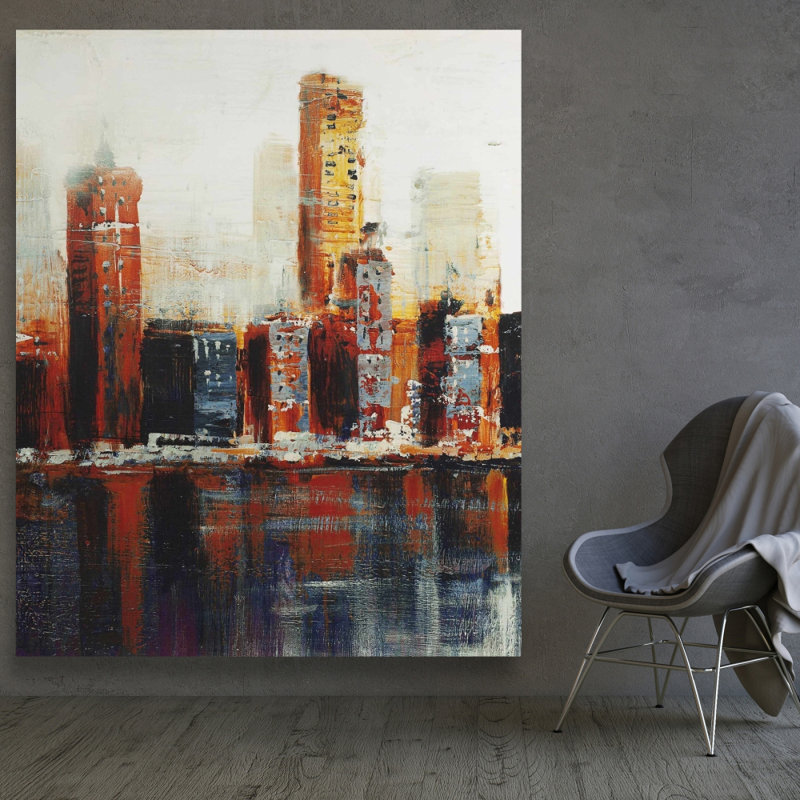 Paysage urbain abstrait rouge - Toile contemporaine pour la décoration intérieure