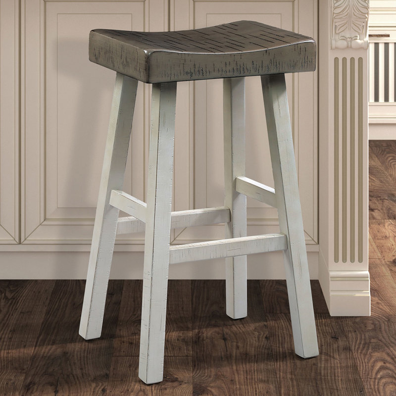Gray/white Transitional Solid Wood Dining Stool Of 2pcs With Contour Seat For Living Room 29-inch Primary Space