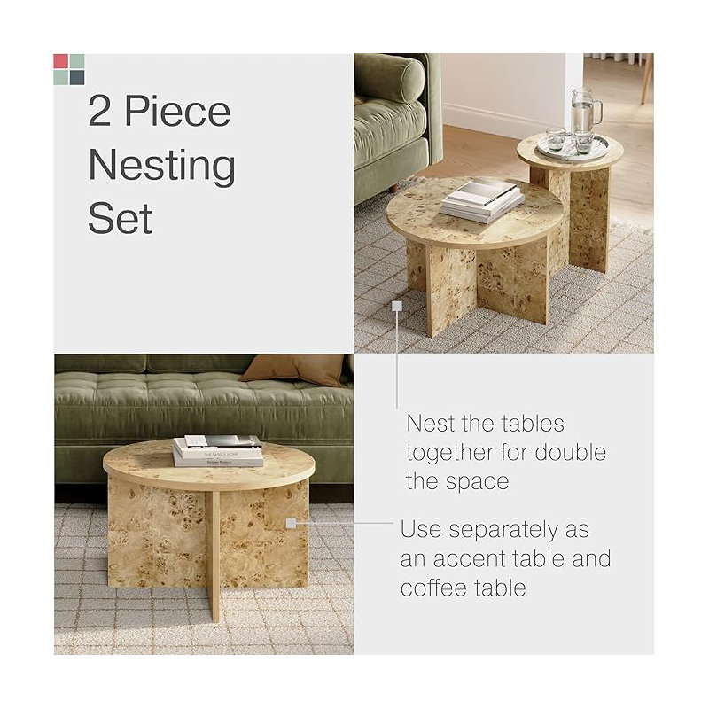 Round Nesting Coffee Table 2pc Set - Burl