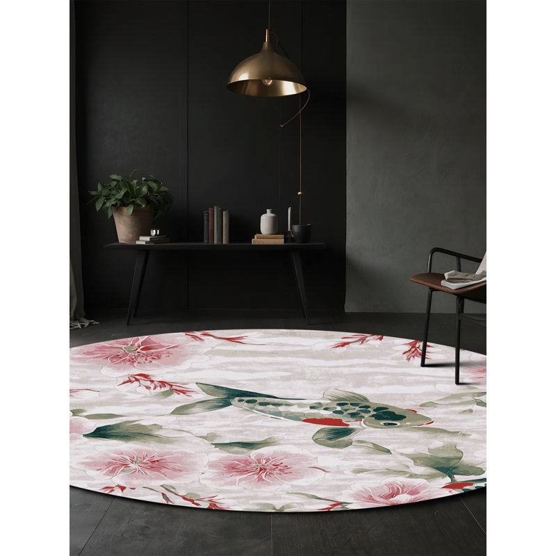Machine Washable Beige Area Rug, Round 6'