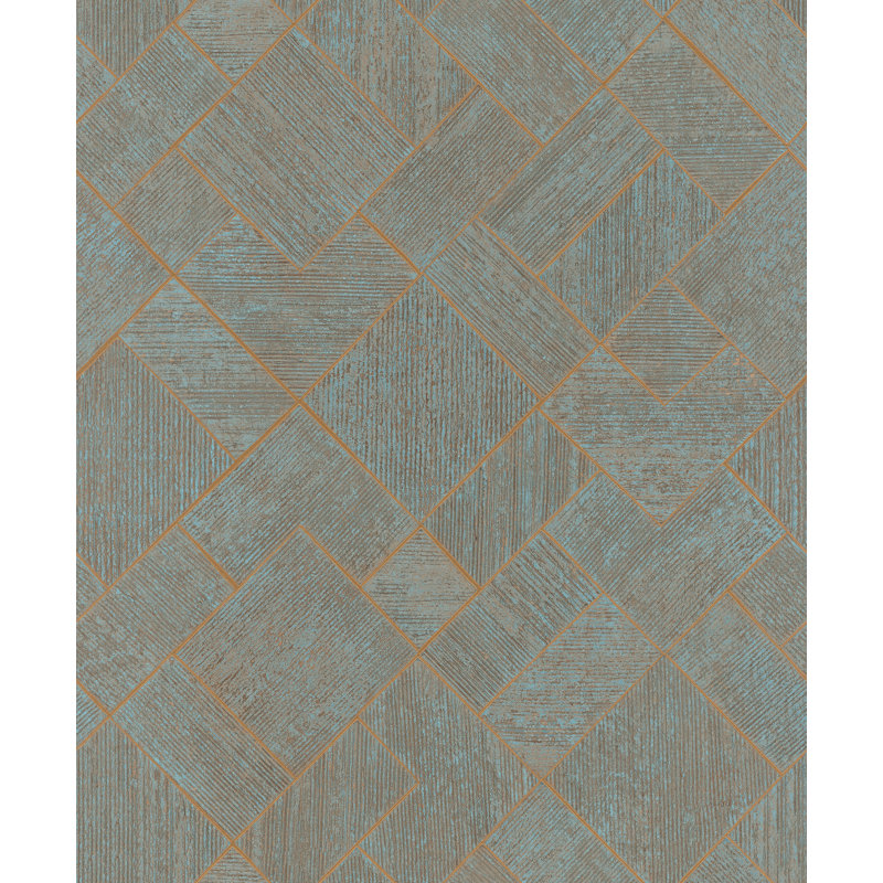 Papier peint Marquetry Teal Tile, Bleu