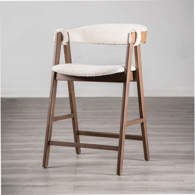 Tabouret de comptoir 2 pièces Mid-Century moderne avec siège rembourré et dossier courbé, finition noyer et beige pour plus de confort et de style