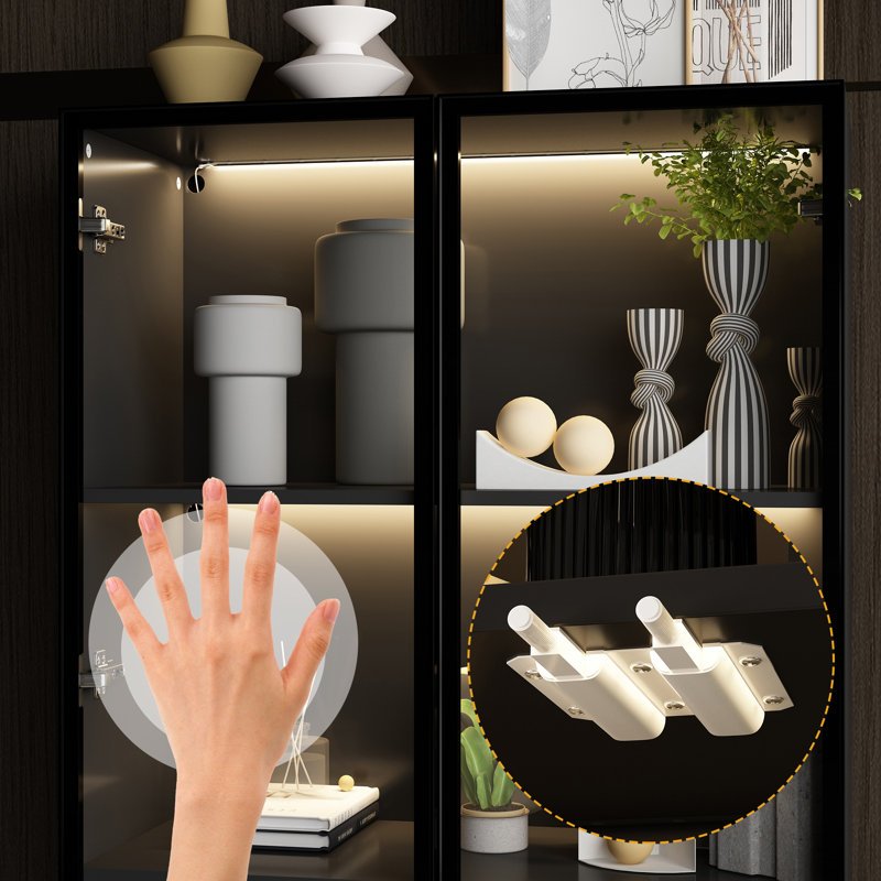 31.5'' W 5-Tier Glass Door Display Case Curio Cabinet With LED Lights, Black
