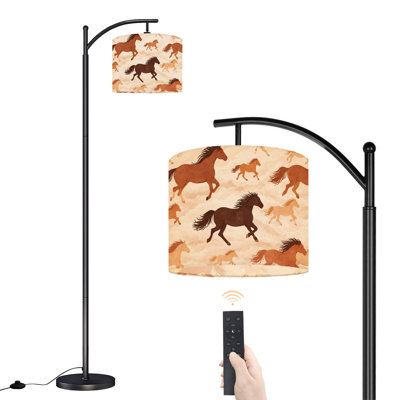 Lampe sur pied à arc avec abat-jour réglable au galop, chevaux au sol, lampe sur pied abstraite à 3 températures de couleur, gradateur haut avec interrupteur au pied pour la chambre à coucher