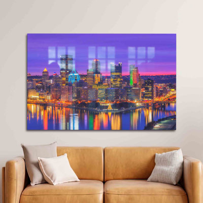 Pittsburgh Skyline North Shore City Landscape Printed On Glass For Mural Art And Wall Decor