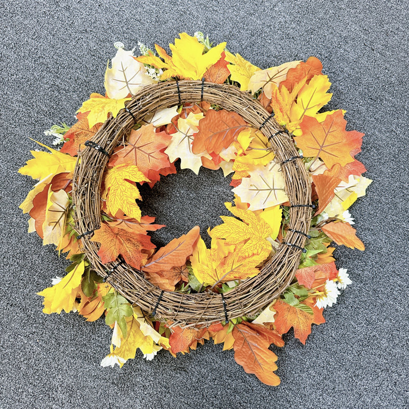 Couronne d'érable et de tournesol 20 po faite à la main pour l'automne et l'hiver
