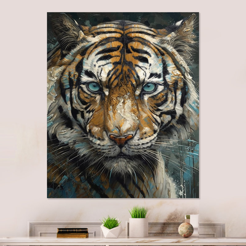 Portrait de tigre jaune, H 40 po x l 30 po x P 1 po