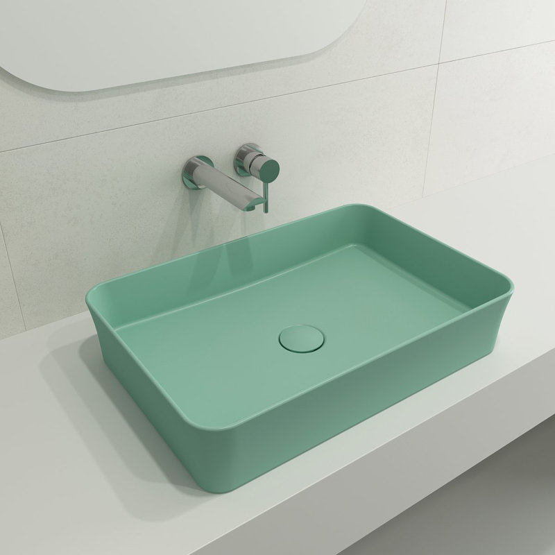 Sottile Slim Line Countertop Basin - 36x37cm, Matte Mint Green