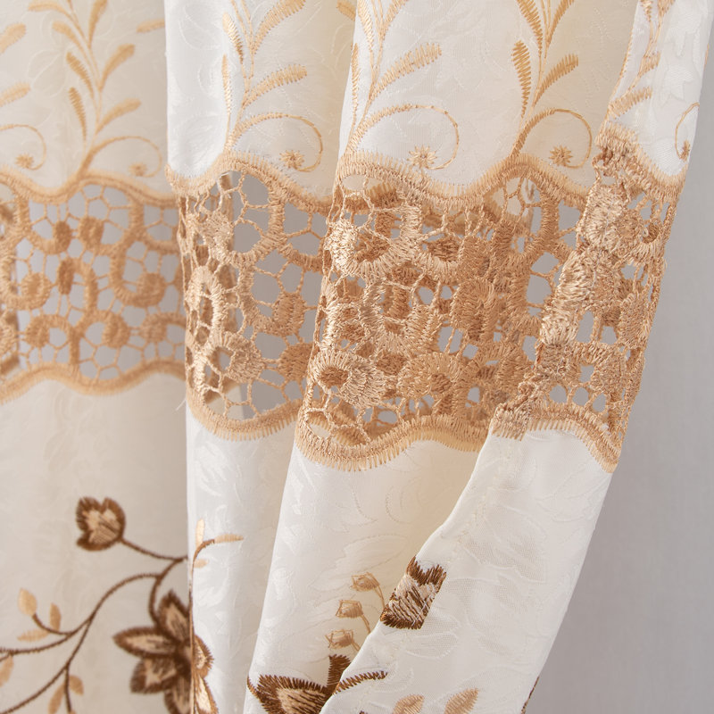 Bryant Embroidered Macrame Rod Pocket Window Curtain, Beige