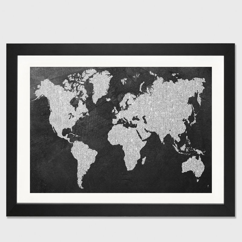 " Grey Map " by Natasha Wescoat, 16" H x 24" W x 1" D, Black Framed Paper