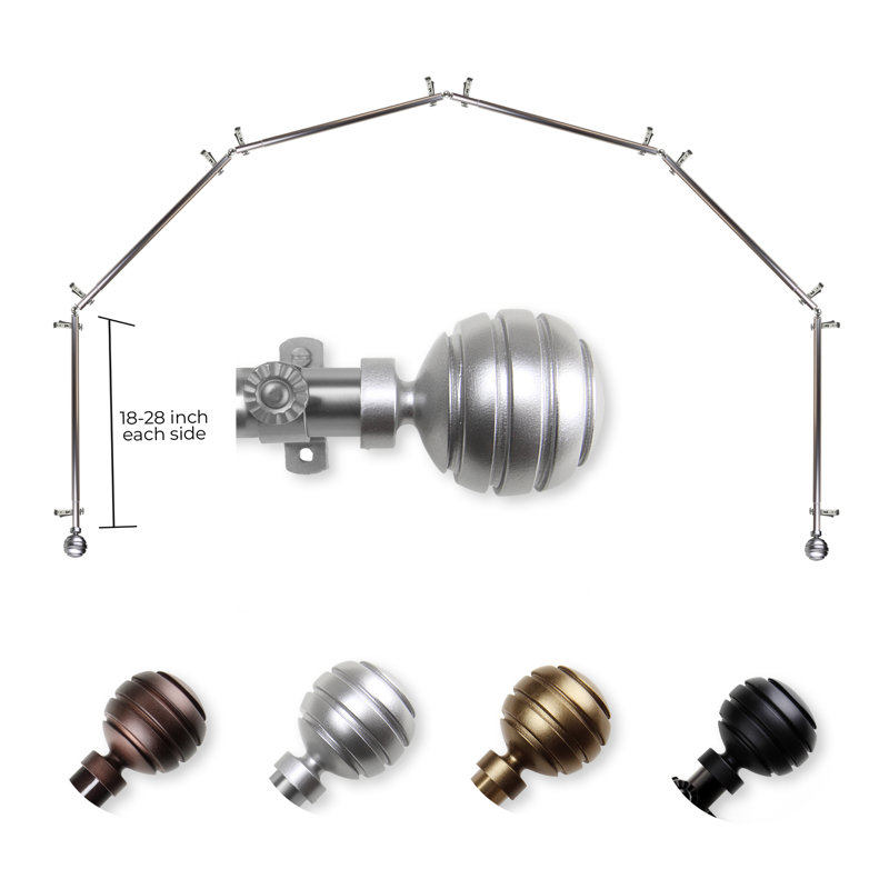 Tringle à rideaux simple à 6 côtés pour fenêtre en baie Pepin, Nickel satiné, 18 à 28 po (de chaque côté)