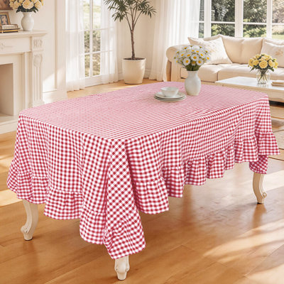 100% Cotton Plaid Tablecloth With Ruffled Edge