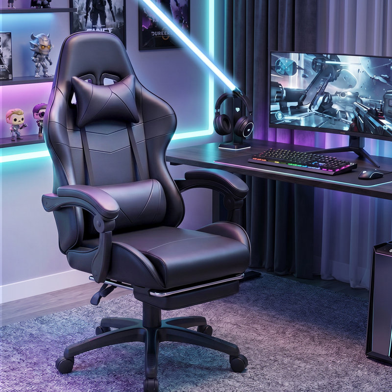 Fauteuil de bureau ergonomique à haut dossier avec finition en polyuréthane noir uni, Noir