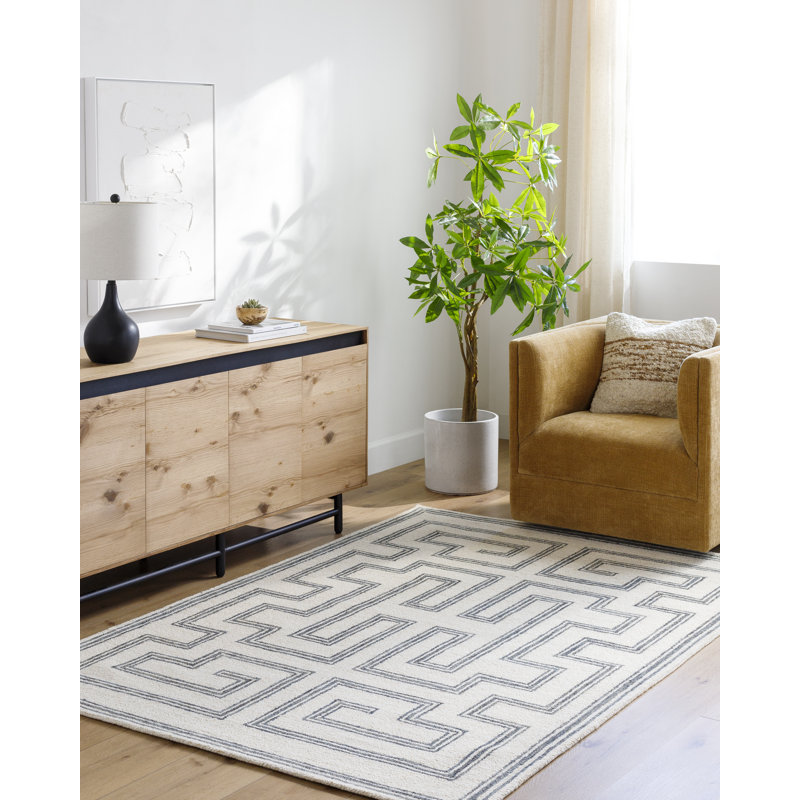 Rectangle Desiree Geometric Hand Tufted Wool Area Rug in Black/Brown, Rectangle 8' x 10'