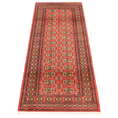 Tapis unique en laine noué à la main Bokhara Peshawar corail foncé 2 pi 8 po x 8 pi 3 po