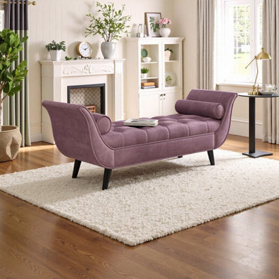 Banc luxueux en velours capitonné à boutons avec coussins - Élégant tabouret rembourré pour la chambre à coucher, le vestibule et le salon