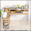Bureau de bureau en L de 55 pouces avec élévateur de moniteur, tiroirs et tablettes de rangement, bureau d'ordinateur de coin pour les petits espaces, table d'écriture de style maison de campagne
