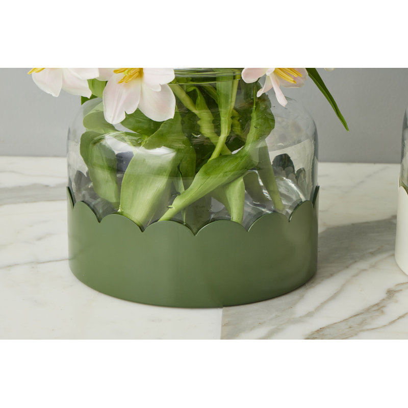 Vase 2 en 1 à fleurs festonnées - Blanc/Vert de sapin, Blanc / vert épinette