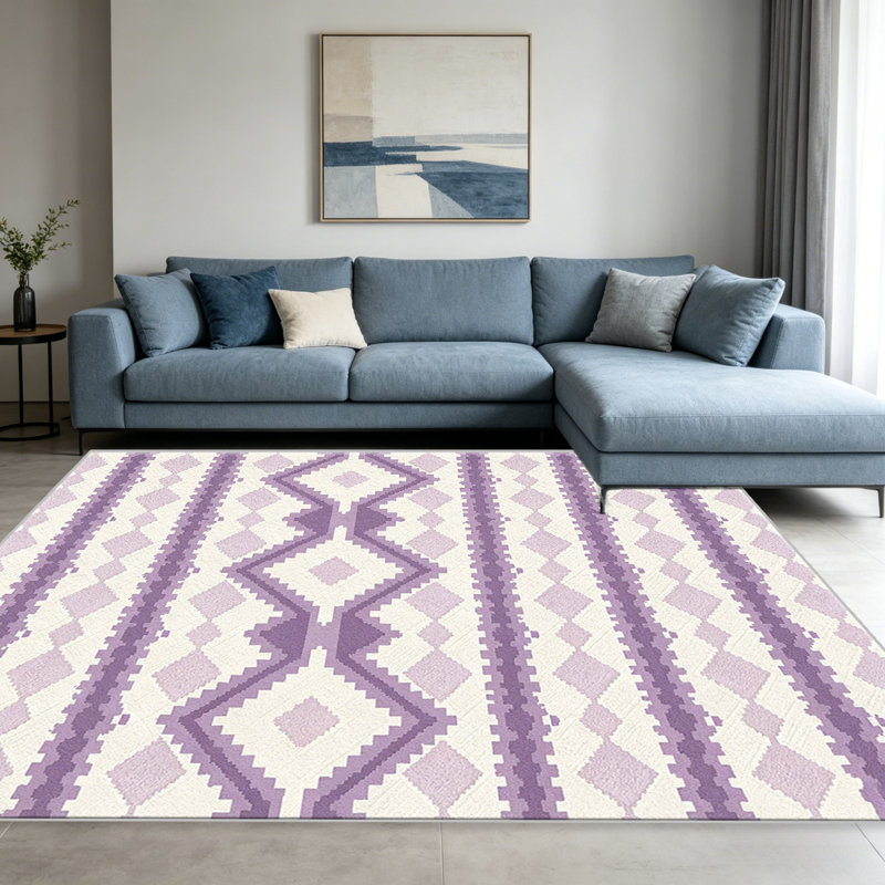 Lavender Vertical Kilim Stripe carpet-easy to clean, machine-washable, soft and comfortable; suitable for door mats, kitchens, living rooms, bedrooms, corridors, and laundry areas. Easy to clean, durable carpet for home decoration.