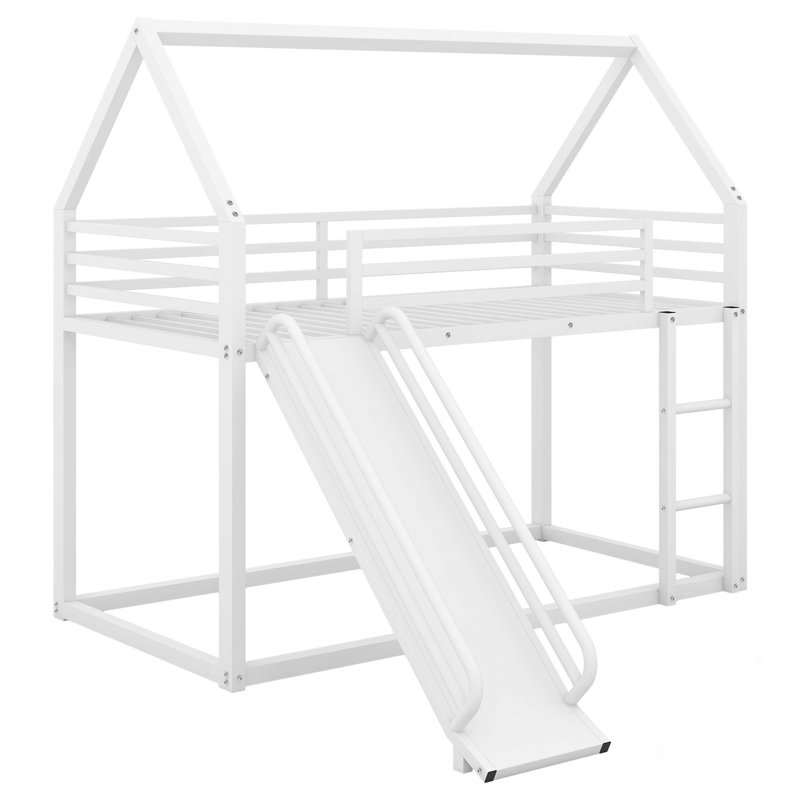 Lit superposé House avec échelle et toboggan, Blanc