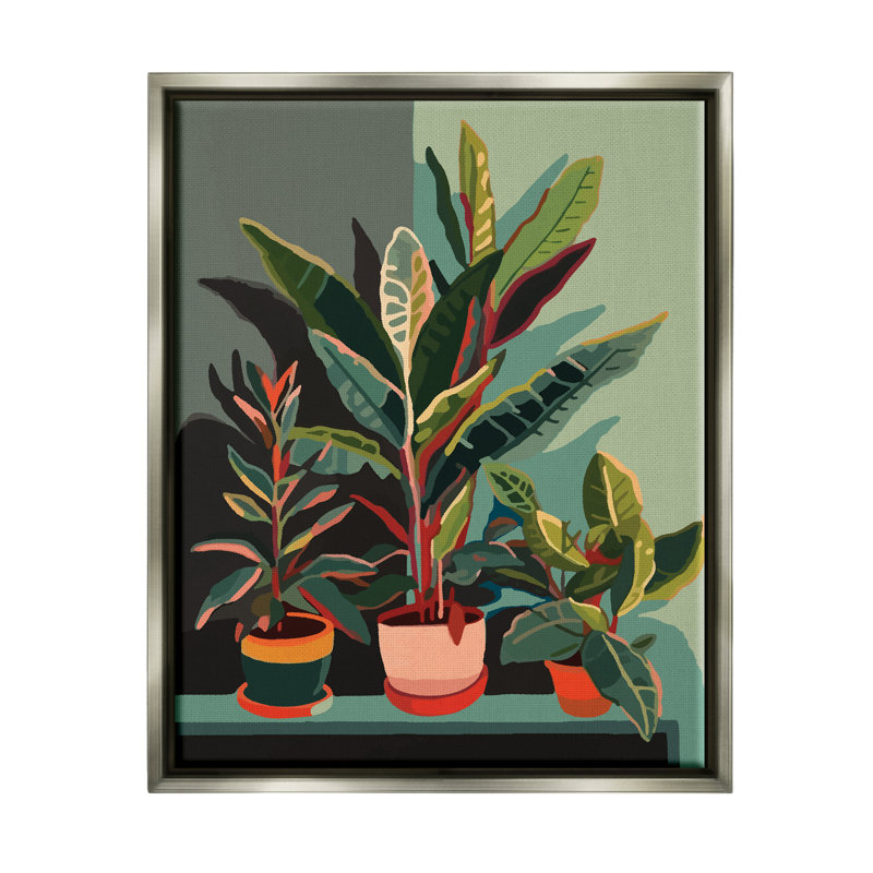 Plantes modernes en pot par Ziwei Li, Cadre flottant gris lustré, H 31 po x l 25 po x P 1,7 po
