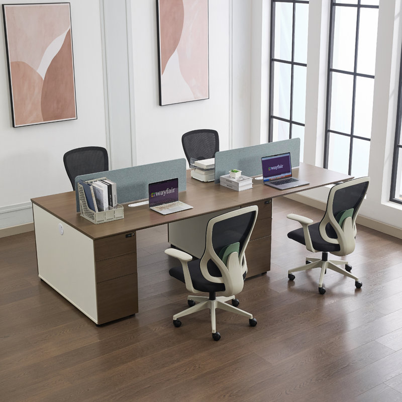  Bureau de travail modulaire Okeysen pour 2 personnes avec 2 chaises de bureau certifiées BIFMA