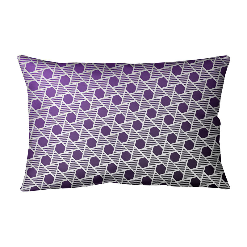 Coussin Hexagons and Triangles, 14 po x 20 po, Pas de bourre, Noir / mauve