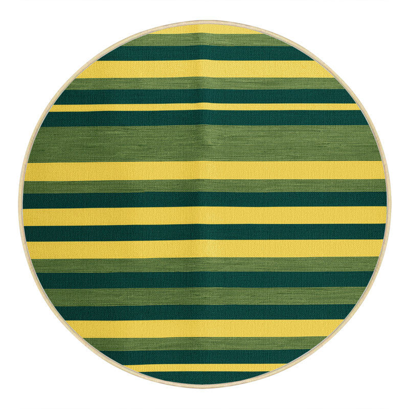 Tapis jaune à rayures horizontales lavable à la machine, Rond 8 pi