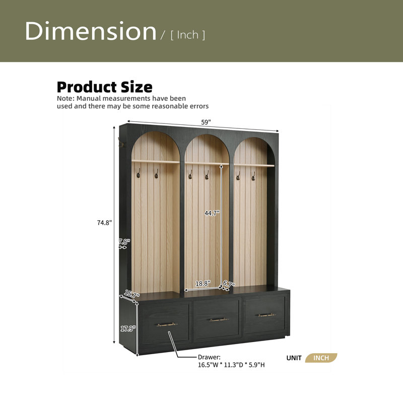 Arbre d'entrée de style ferme en bois avec design arqué, Noir