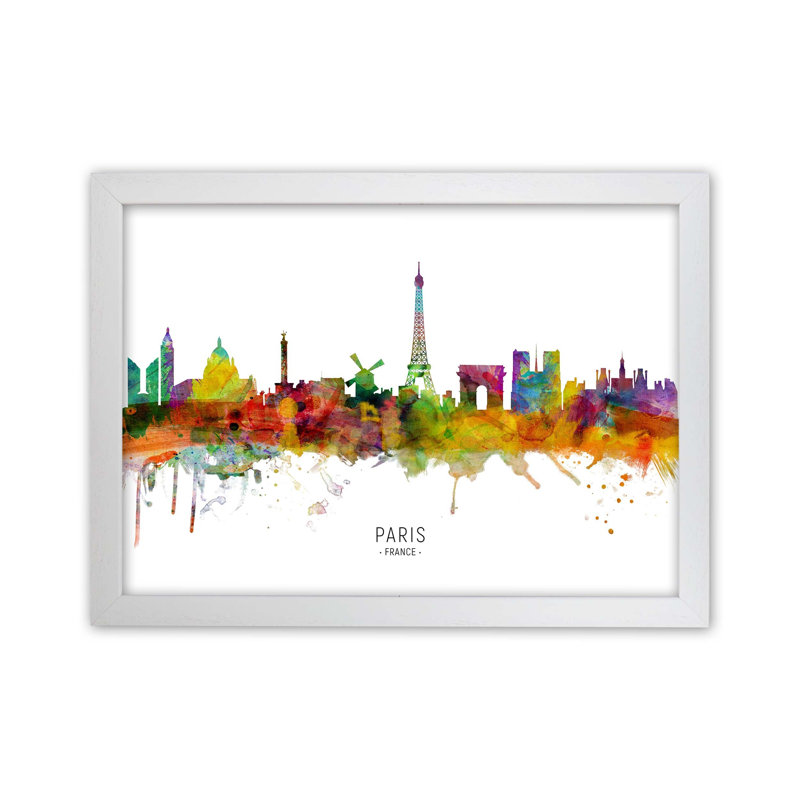 Paris France Skyline by Michael Tompsett - Print, 64cm H x 88cm W x 3cm D, White Framed