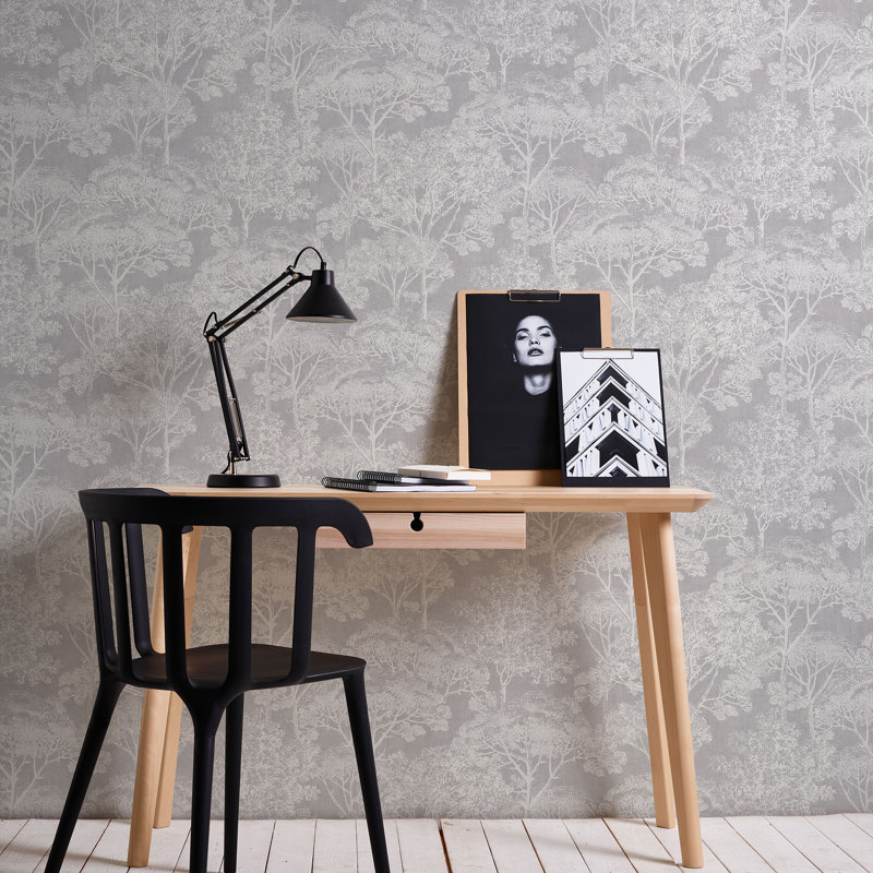 Tree 10.05m x 53cm Textured Matte Wallpaper Roll, Grey/Cream