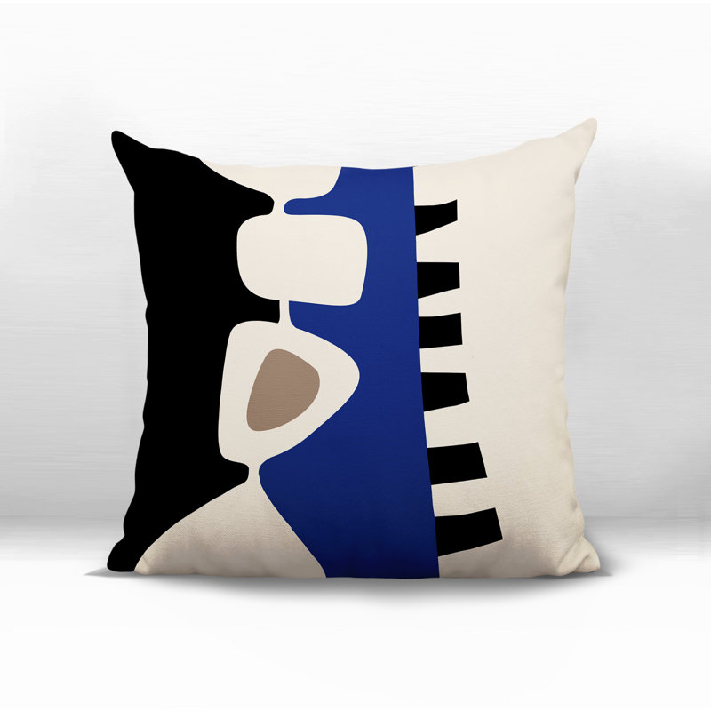 Oreiller carré réversible intérieur / extérieur Kanai, H 15 po x l 15 po, Bleu marine / noir / blanc cassé abstrait