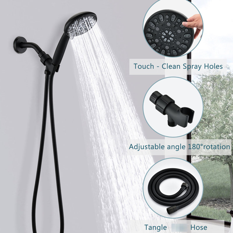 Douche à main à 7 réglages en noir mat, décoloration et douche à 7 réglages, rouille