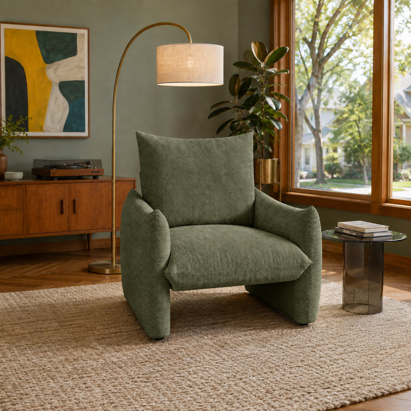 Chaise d'appoint confortable en chenille avec siège à coussin profond pour le salon, la chambre à coucher et un appartement