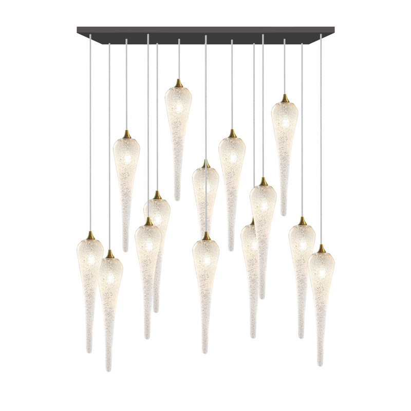 Luminaire suspendu en forme de grappe à 14 lumières en forme de glaçon, Noir, Transparent / entonnoir