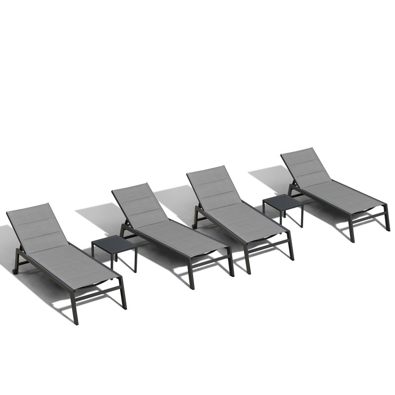 Chaise longue d'extérieur en métal avec table, gris