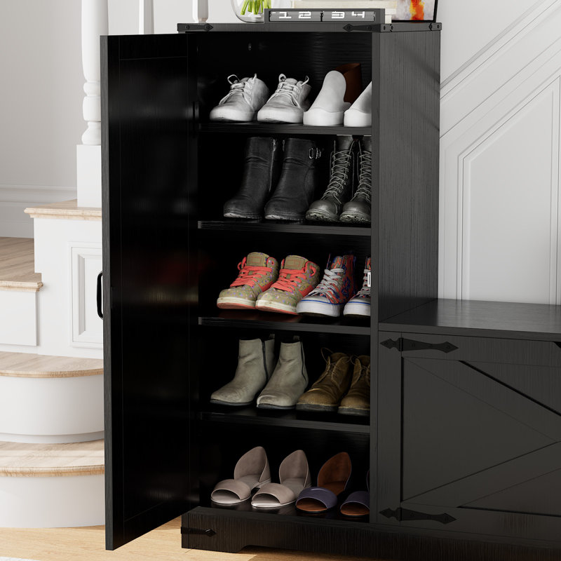 52"farmhouse Shoe Cabinet L-shaped Shoe Bench, Black