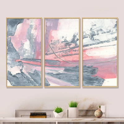 Durty Shabby Pink Blush I - ensemble d'art mural encadré sur toile Shabby Elegance, par 3