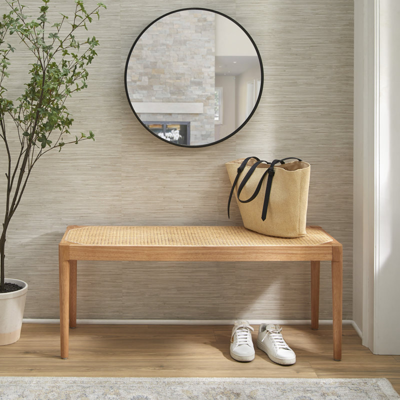 Newington Bench with Cane Seat, Light Oak/Natural