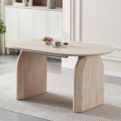 Wood Extendable Dining Table, Modern Oval Kitchen Table With Stylish Dual - Pillar Design, Perfect For Home Dining & Gathering, Multi-Functional And S