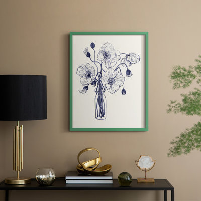 «Marine Watercolor Poppies I», reproduction encadrée - bois massif